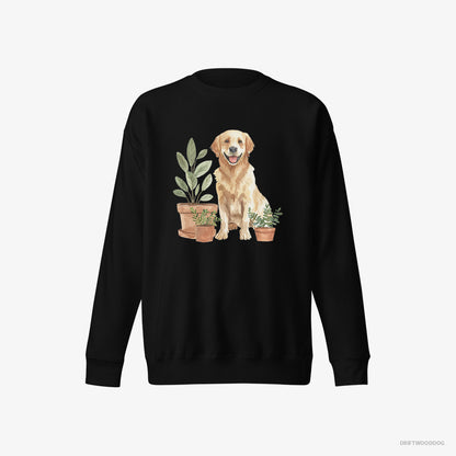 Golden Retriever Admiring the Potted Flowers Black Sweatshirt