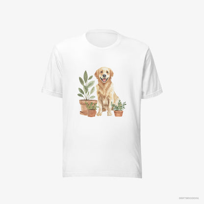 Golden Retriever Admiring the Potted Flowers White T-Shirt