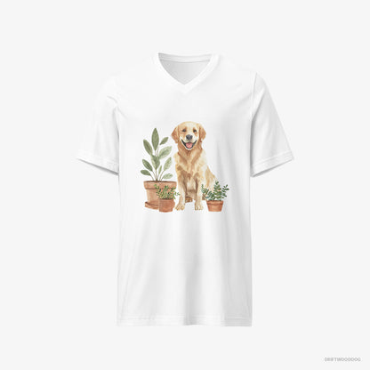 Golden Retriever Admiring the Potted Flowers White T-Shirt