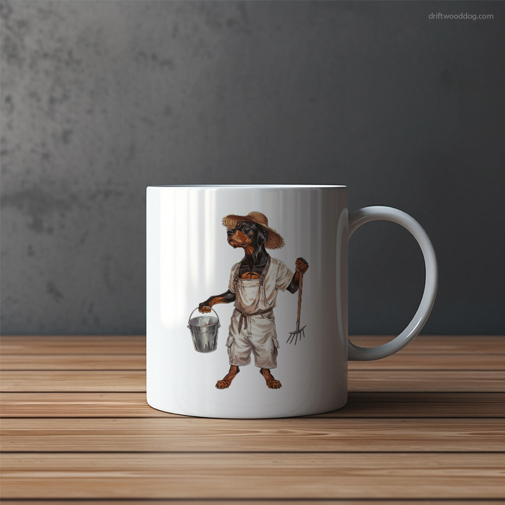 Dobermann Dressed as a Farmer Mug – Funny Dog Coffee Mugs | Quirky Canine Drinkware