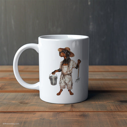 Dobermann Dressed as a Farmer Mug – Cute Dog-Themed Mugs | Perfect Gifts for Dog Lovers