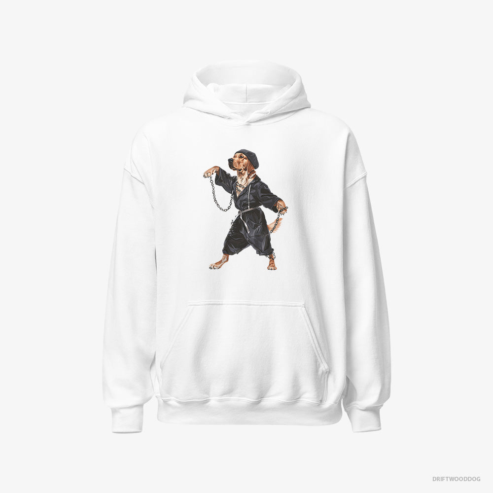 Golden Retriever Hoodie – Men White Hoodie Classic – Grooving to Techno (on White Background)