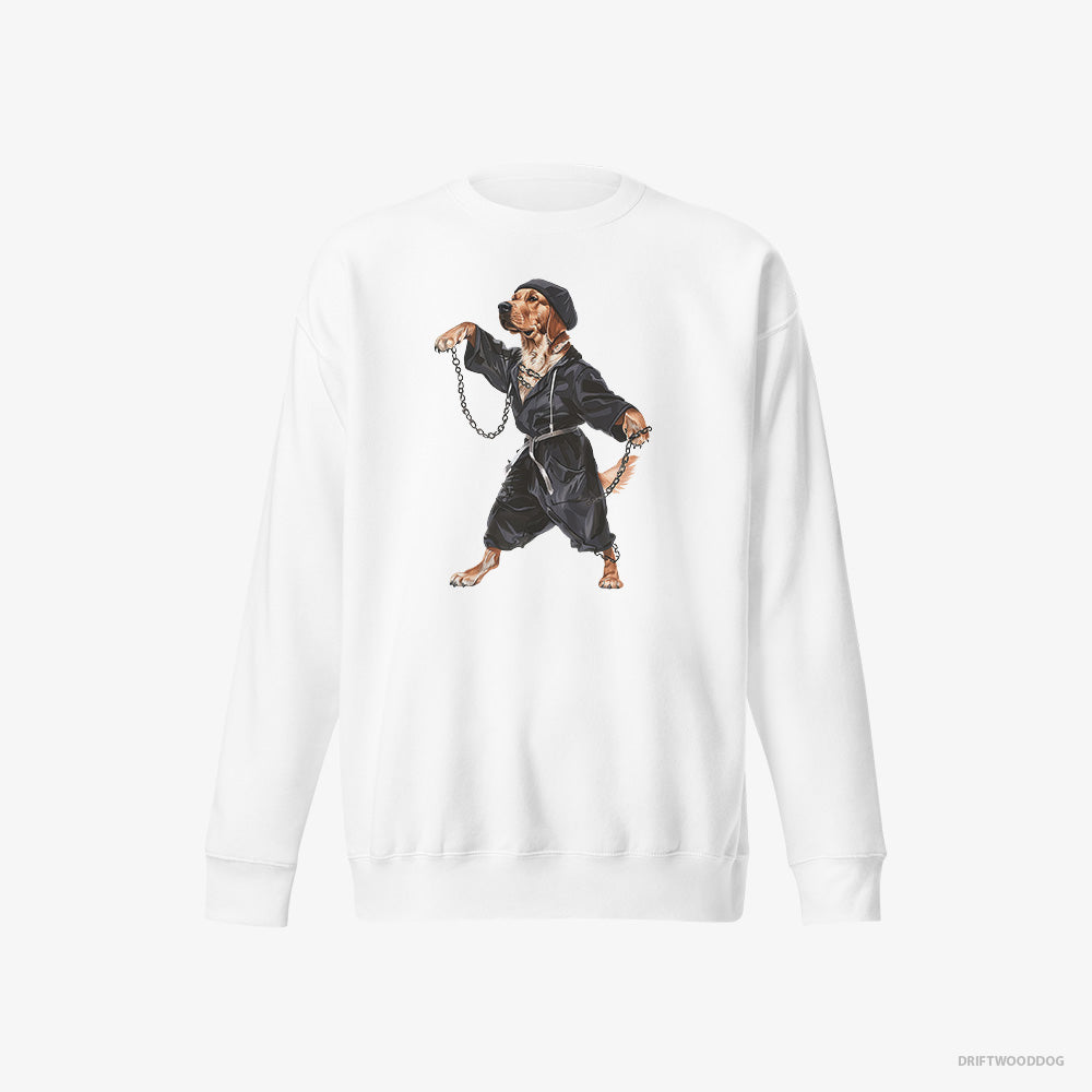 Golden Retriever Sweatshirt – Men White Sweatshirt Eco-Friendly – Grooving to Techno (on White Background)