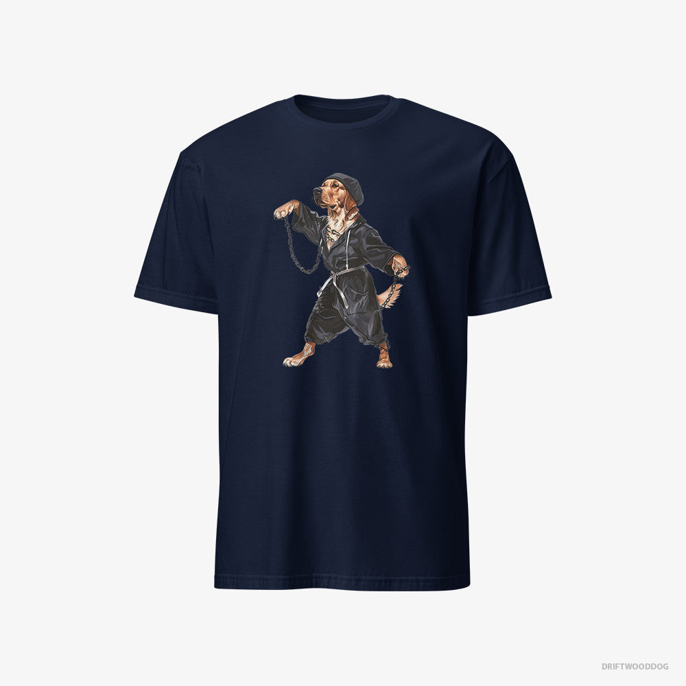 Golden Retriever T-Shirt – Men Navy T-Shirt Classic – Grooving to Techno (on White Background)