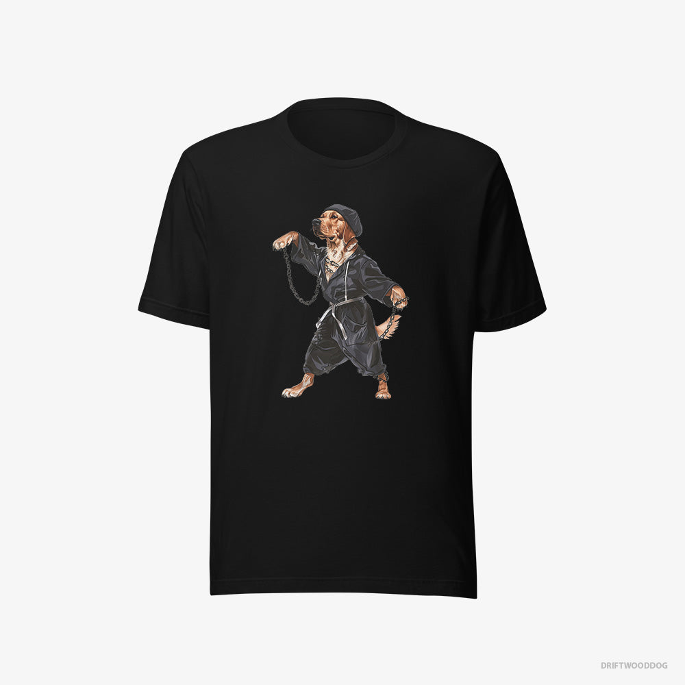 Golden Retriever T-Shirt – Men Black T-Shirt Eco-Friendly – Grooving to Techno (on White Background)