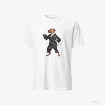 Labrador Retriever T-Shirt – Men White T-Shirt Classic – Raving to the Beat (on White Background)