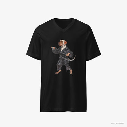 Labrador Retriever T-Shirt – Men Black T-Shirt V-Neck – Raving to the Beat (on White Background)