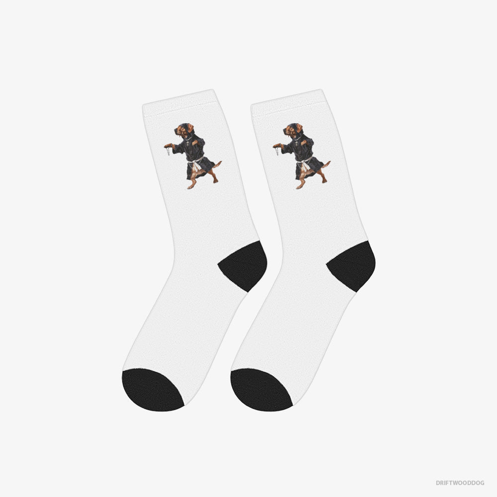 Labrador Retriever Socks – Unisex White Socks Classic – Grooving with Chains (on White Background)