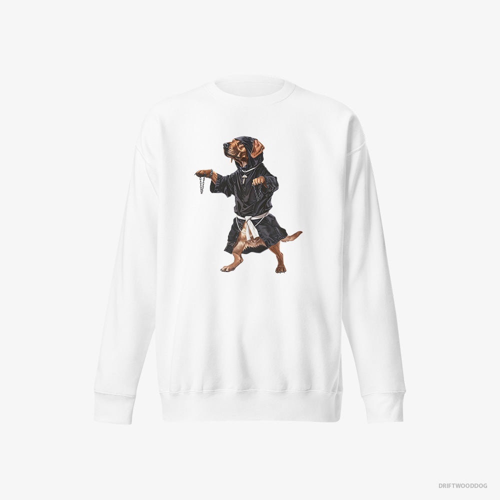 Labrador Retriever Sweatshirt – Men White Sweatshirt Eco-Friendly – Grooving with Chains (on White Background)