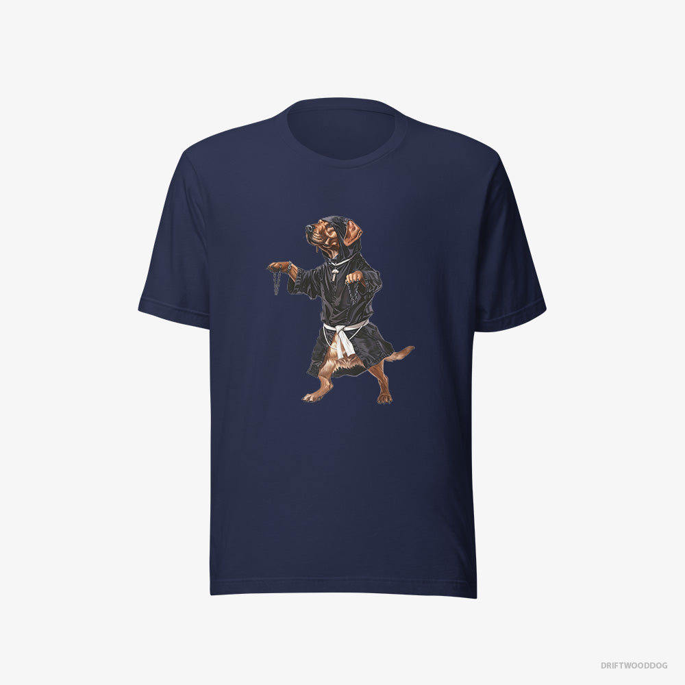 Labrador Retriever T-Shirt – Men Navy T-Shirt Eco-Friendly – Grooving with Chains (on White Background)