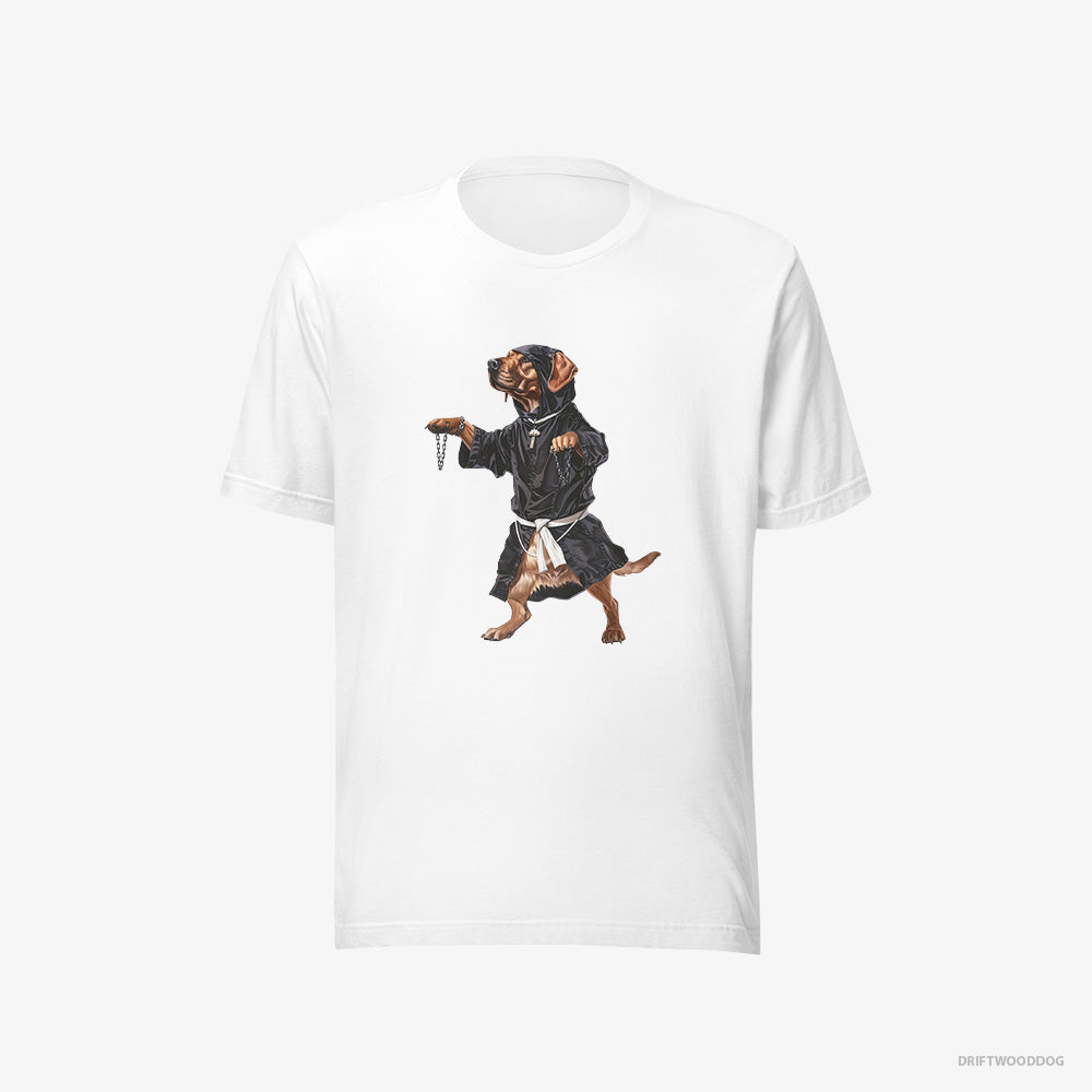 Labrador Retriever T-Shirt – Men White T-Shirt Eco-Friendly – Grooving with Chains (on White Background)