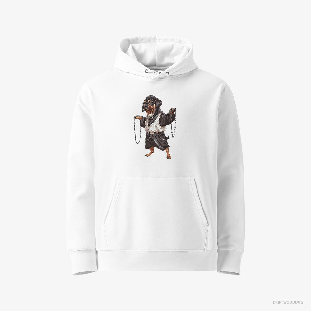 Pug Hoodie – Men White Hoodie Eco-Friendly – Spinning in Chains (on White Background)