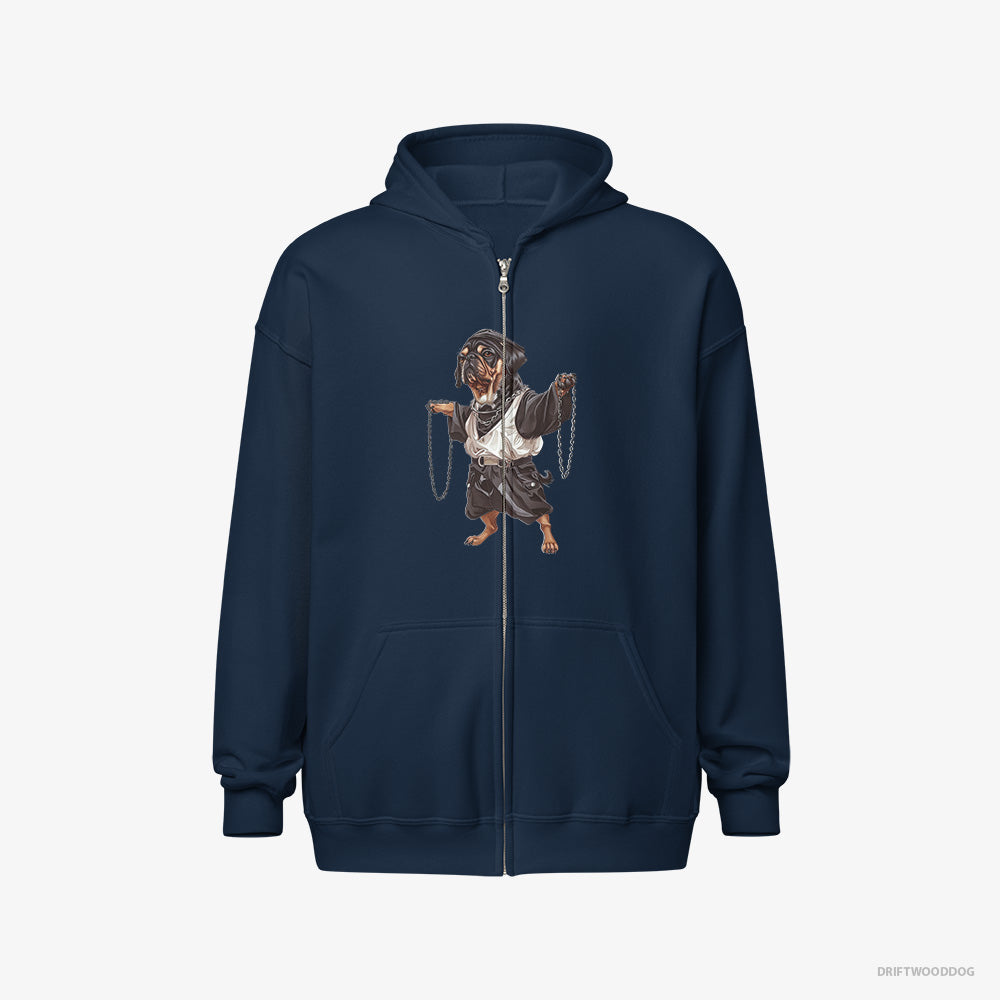 Pug Spinning in Chains – Women's Hoodie Navy Full-Zip – Full-Zip