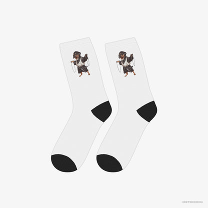 Pug Socks – Unisex White Socks Classic – Spinning in Chains (on White Background)