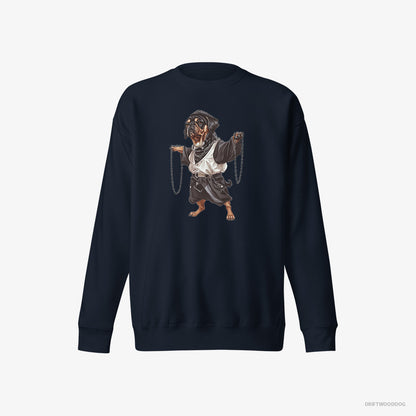 Pug Sweatshirt – Men Navy Sweatshirt Eco-Friendly – Spinning in Chains (on White Background)