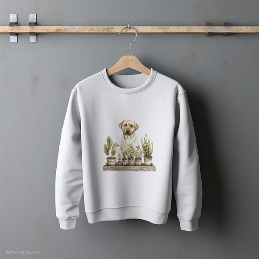 Labrador Retriever Watching Over Potted Plants Sweatshirt – Unisex Sweatshirt for Dog Lovers