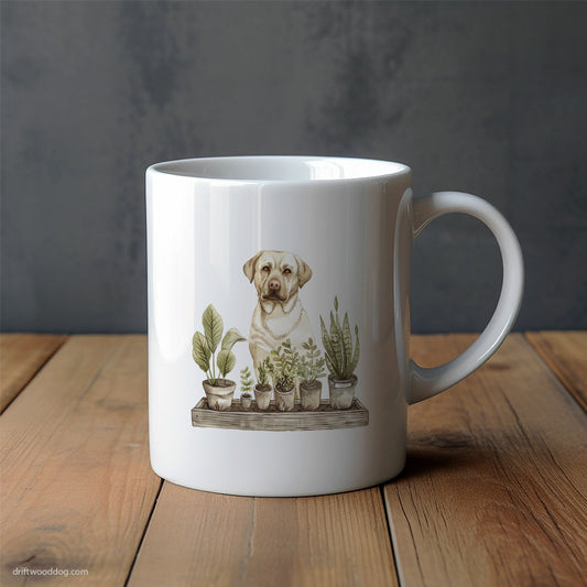 Labrador Retriever Watching Over Potted Plants Mug – Unique Dog Cups | Dog-Themed Mugs