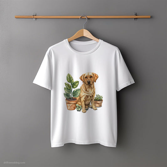 Labrador Retriever Next to Indoor Planters T-Shirt – Unisex Tee for Dog Lovers