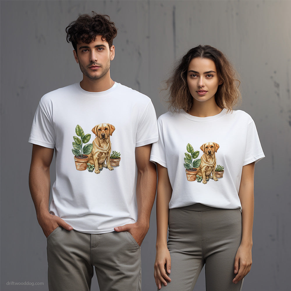 Labrador Retriever Next to Indoor Planters T-Shirt – Unisex T-Shirt for Dog Lovers 