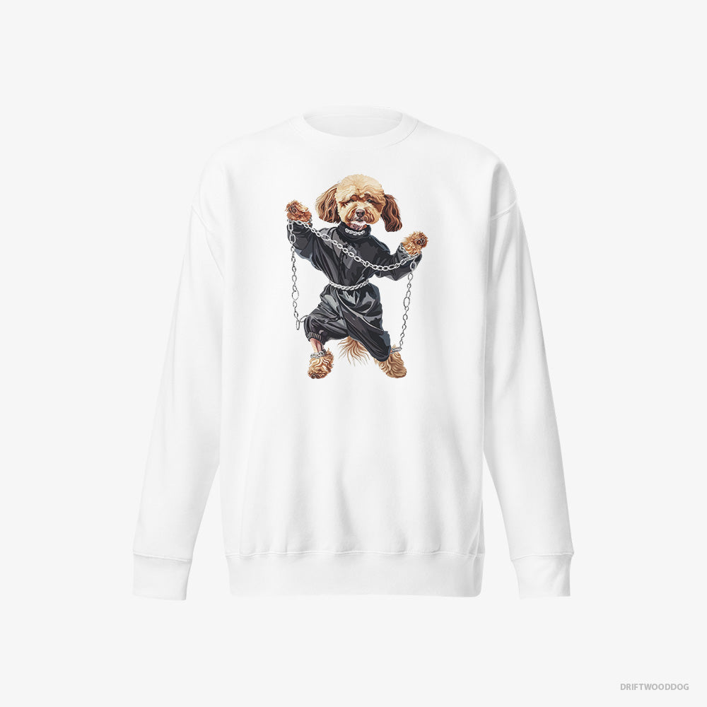 Poodle Sweatshirt – Men White Sweatshirt Eco-Friendly – Raving to Techno (on White Background)