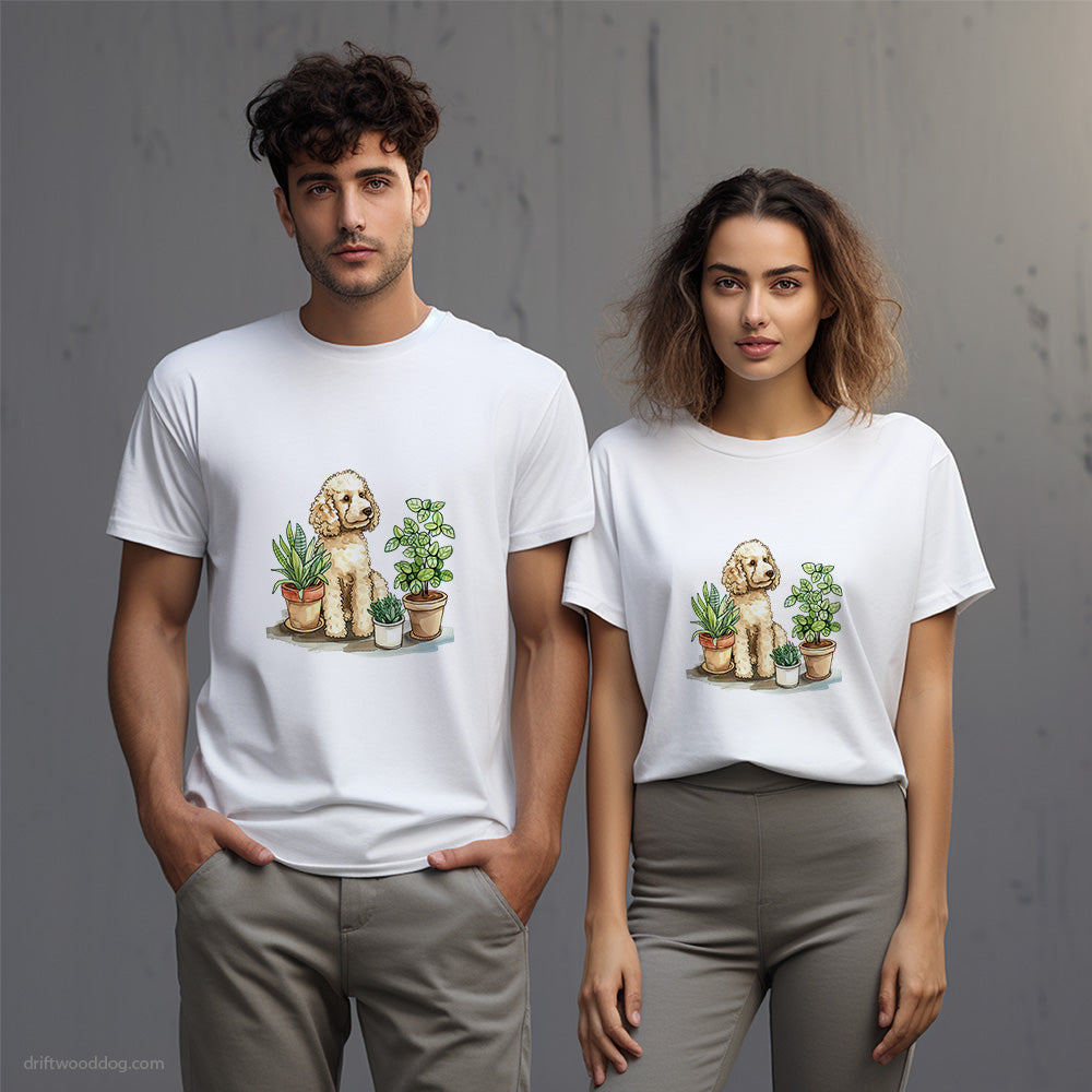 Poodle Watching Over Potted Plants T-Shirt – Unisex T-Shirt for Dog Lovers 