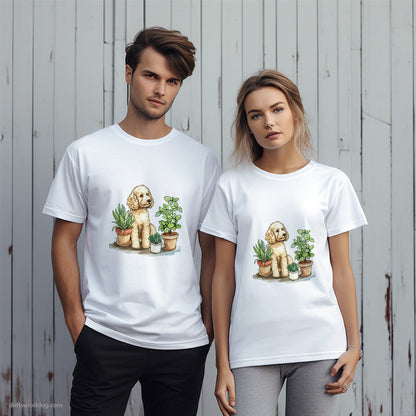 Poodle Watching Over Potted Plants T-Shirt – Unique Dog T-Shirts for Pet Lovers