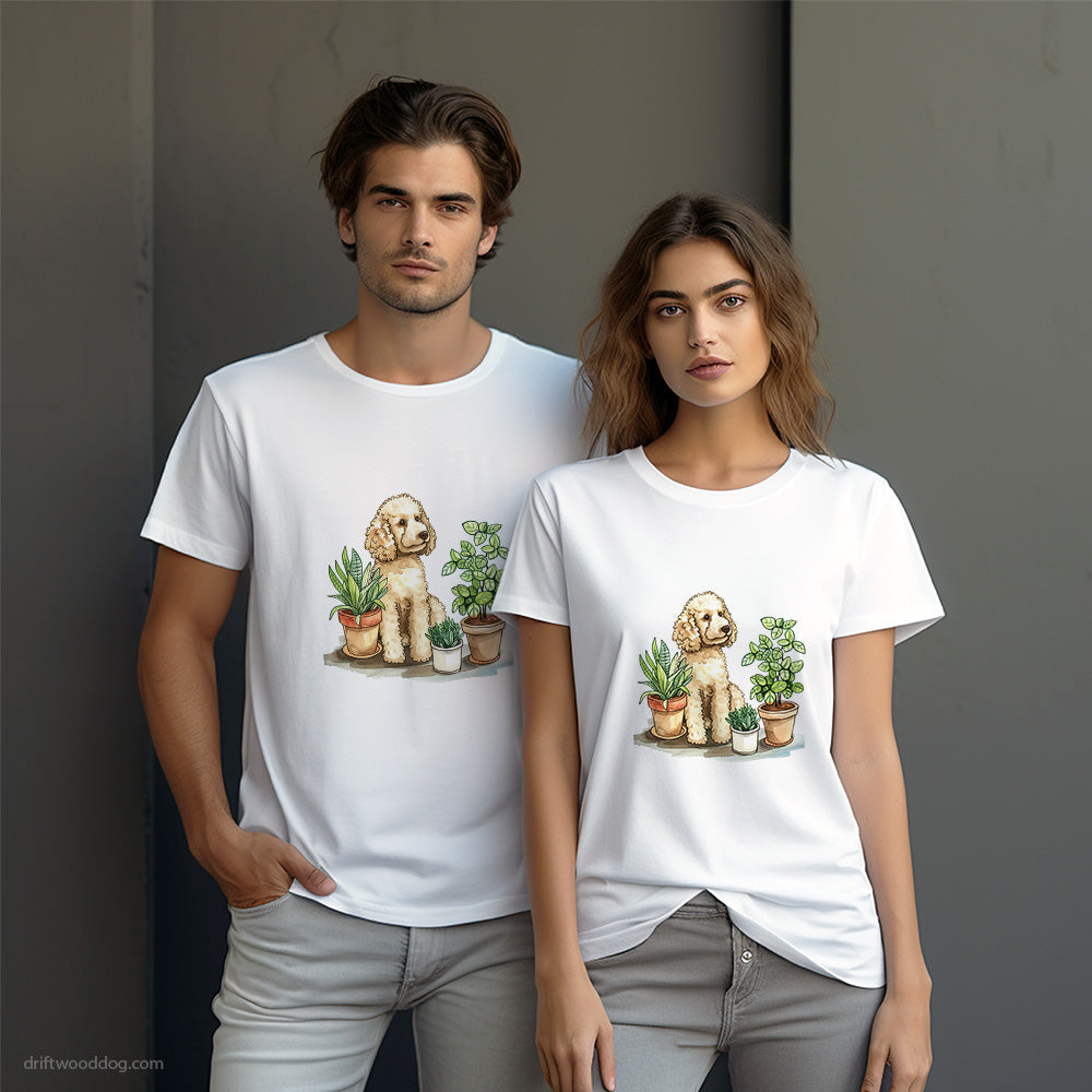 Poodle Watching Over Potted Plants T-Shirt – Dog-Themed Gifts for Dog Lovers