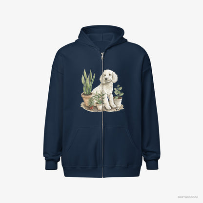 Poodle Hoodie – Men Navy Hoodie Full-Zip – Among the Indoor Plants (on White Background)