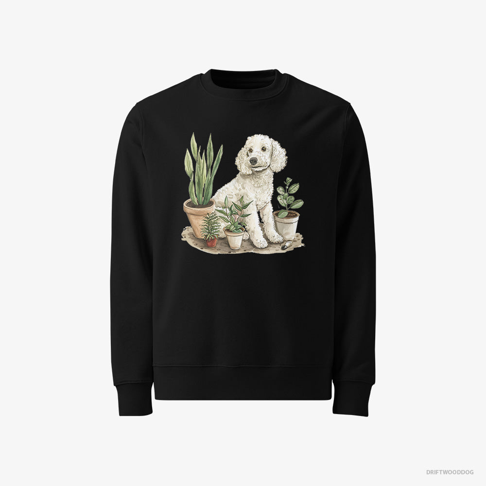 Poodle Sweatshirt – Men Black Sweatshirt Classic – Among the Indoor Plants (on White Background)