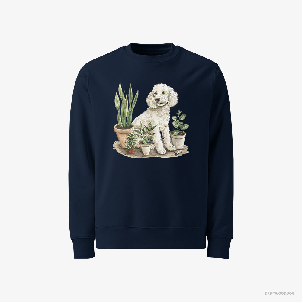 Poodle Sweatshirt – Men Navy Sweatshirt Classic – Among the Indoor Plants (on White Background)