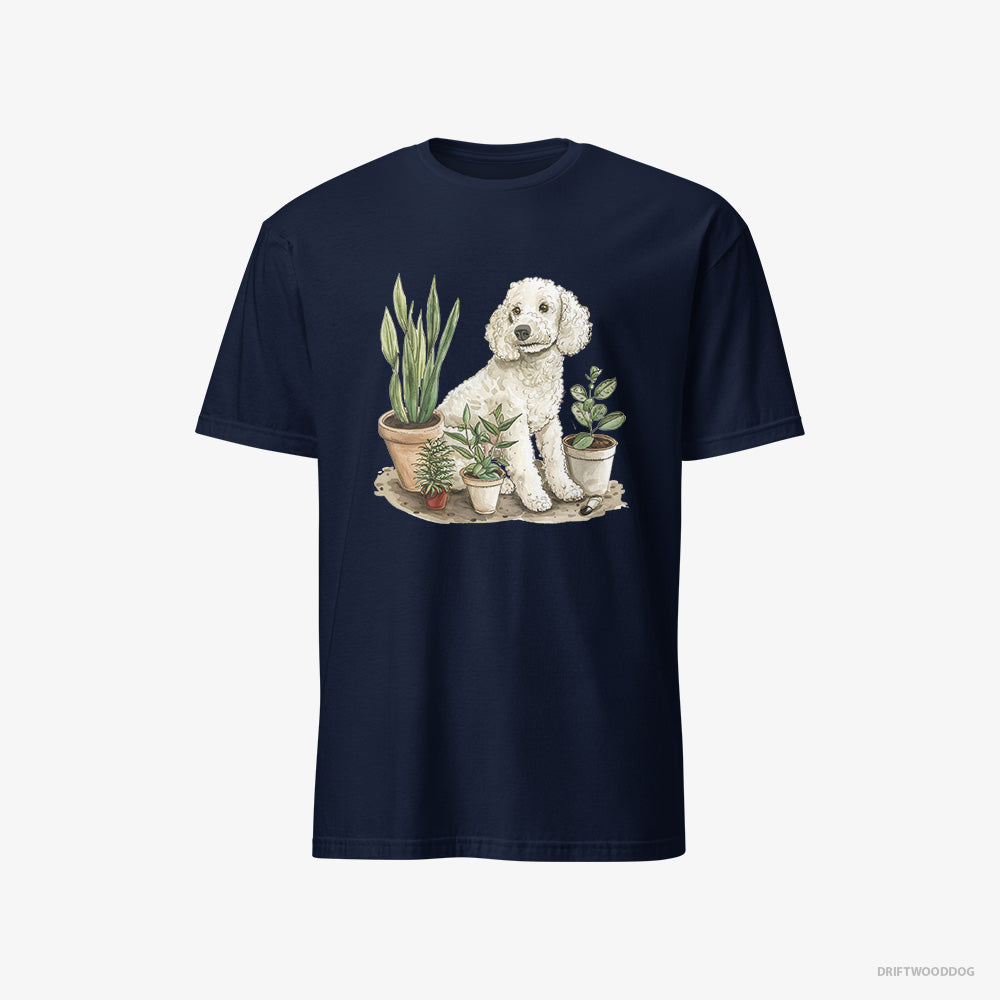 Poodle T-Shirt – Men Navy T-Shirt Classic – Among the Indoor Plants (on White Background)