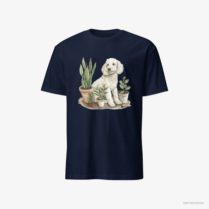 Poodle T-Shirt – Men Navy T-Shirt Classic – Among the Indoor Plants (on White Background)