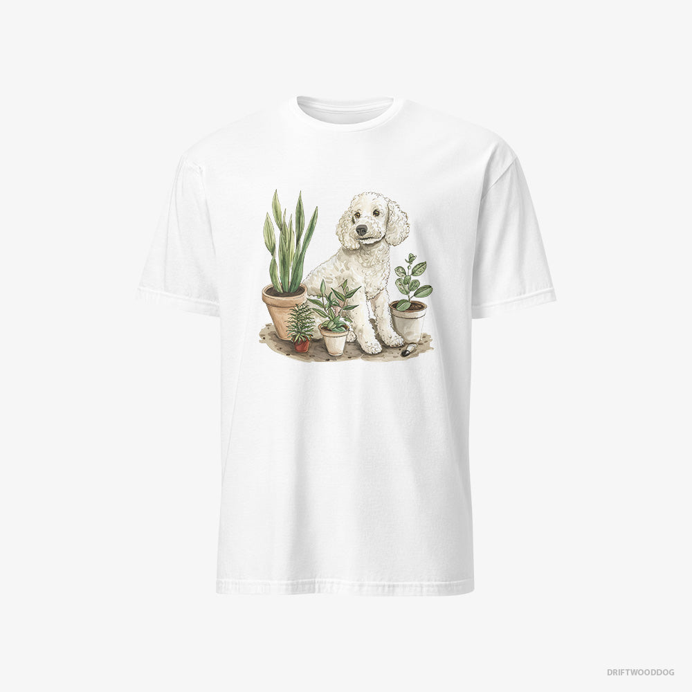 Poodle T-Shirt – Men White T-Shirt Classic – Among the Indoor Plants (on White Background)