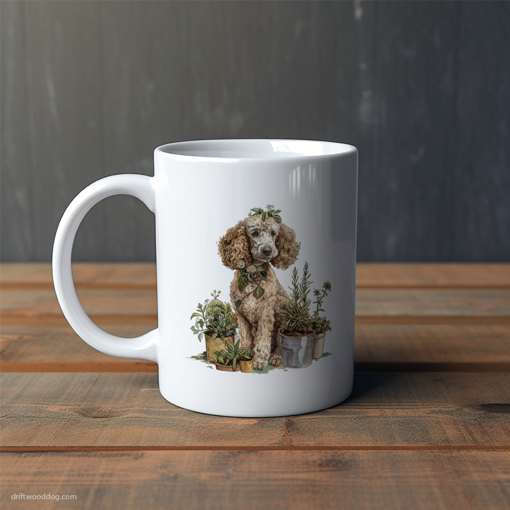 Poodle Sitting by Succulents Mug – Cute Dog-Themed Mugs | Perfect Gifts for Dog Lovers