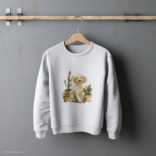 Poodle Relaxing Among Flowerpots Sweatshirt – Unisex Sweatshirt for Dog Lovers