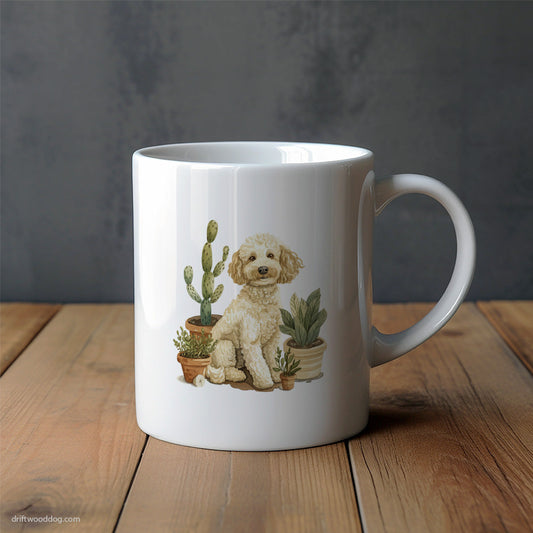 Poodle Relaxing Among Flowerpots Mug – Unique Dog Cups | Dog-Themed Mugs