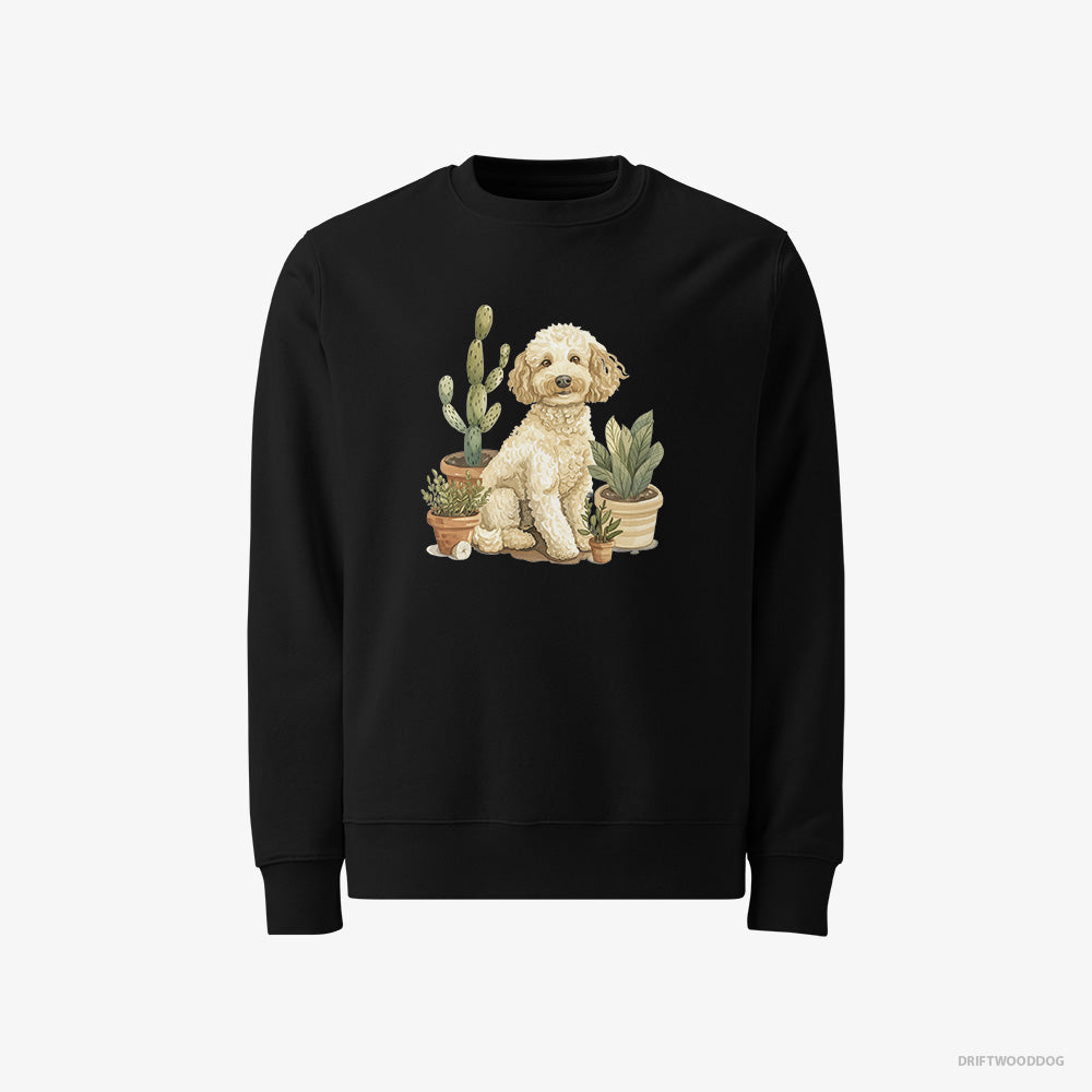 Poodle Sweatshirt – Men Black Sweatshirt Classic – Relaxing Among Flowerpots (on White Background)