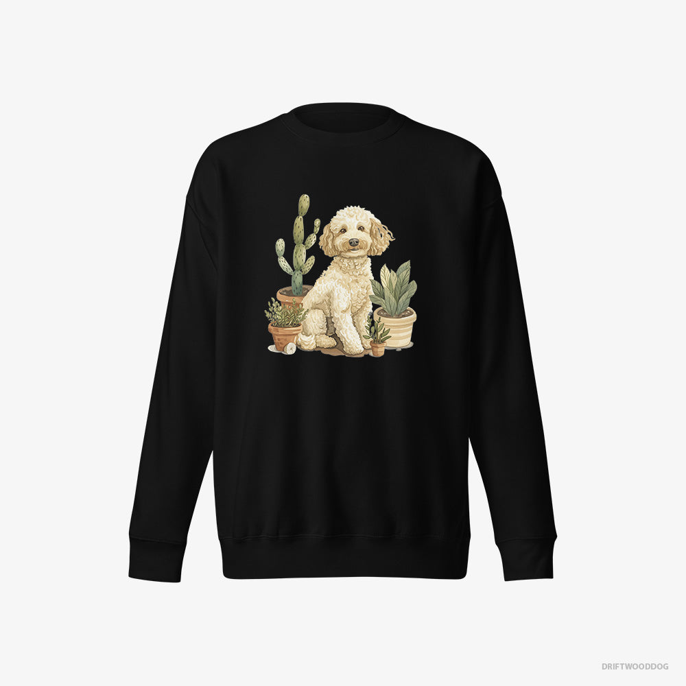 Poodle Relaxing Among Flowerpots – Men's Sweatshirt Black Eco – Eco-Friendly