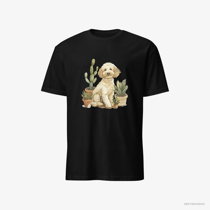 Poodle Relaxing Among Flowerpots Black T-Shirt