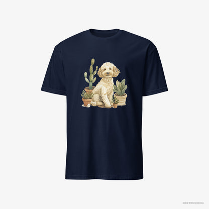 Poodle Relaxing Among Flowerpots Navy T-Shirt