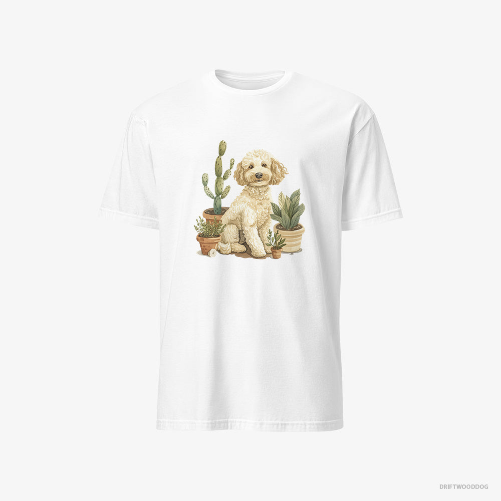 Poodle T-Shirt – Men White T-Shirt Classic – Relaxing Among Flowerpots (on White Background)