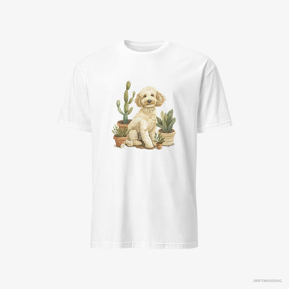 Poodle T-Shirt – Men White T-Shirt Classic – Relaxing Among Flowerpots (on White Background)