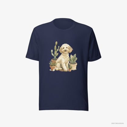 Poodle Relaxing Among Flowerpots Navy T-Shirt