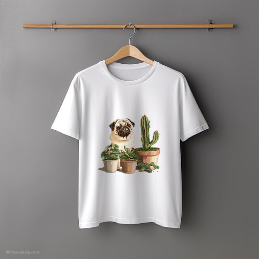 Pug Admiring the Succulents T-Shirt – Unisex Tee for Dog Lovers