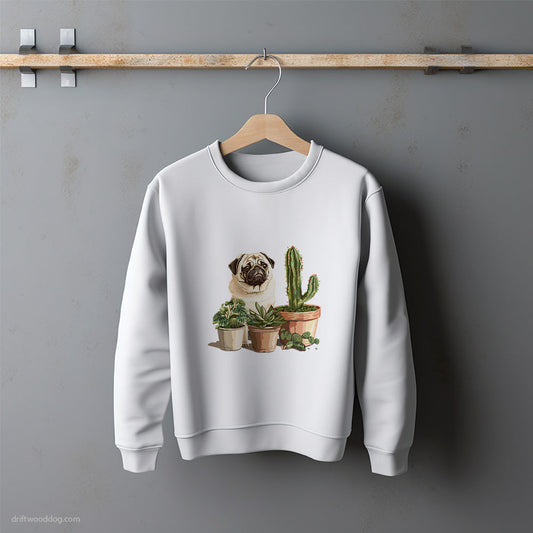 Pug Admiring the Succulents Sweatshirt – Unisex Sweatshirt for Dog Lovers