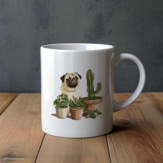 Pug Admiring the Succulents Mug – Unique Dog Cups | Dog-Themed Mugs