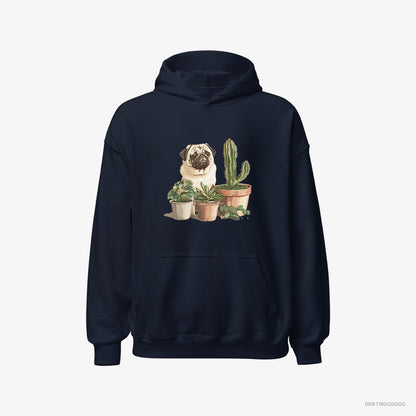 Pug Admiring the Succulents Navy Hoodie