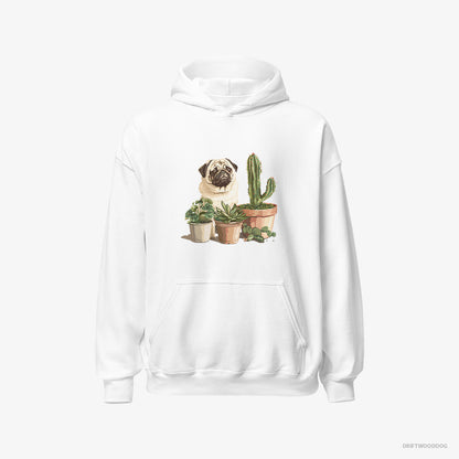 Pug Admiring the Succulents White Hoodie