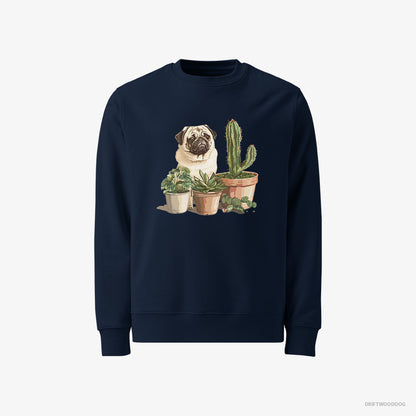 Pug Admiring the Succulents Navy Sweatshirt