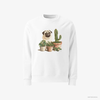 Pug Admiring the Succulents White Sweatshirt